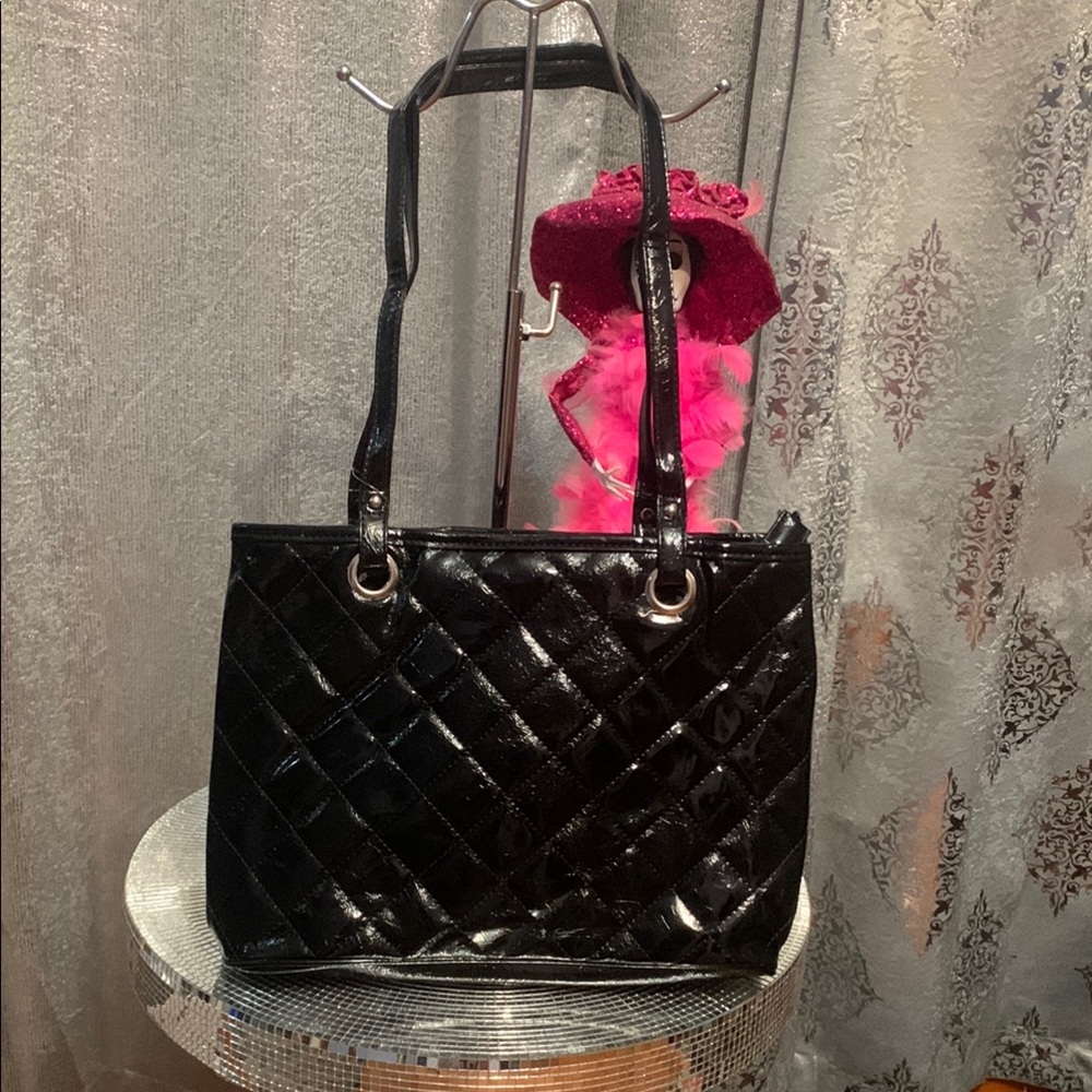 Glossy Black Quilted Shoulder Bag new.